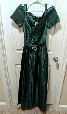Vintage Jordan Formal Prom Dress Green Metallic Rhinestones Sz 9-10 Wedding Xmas